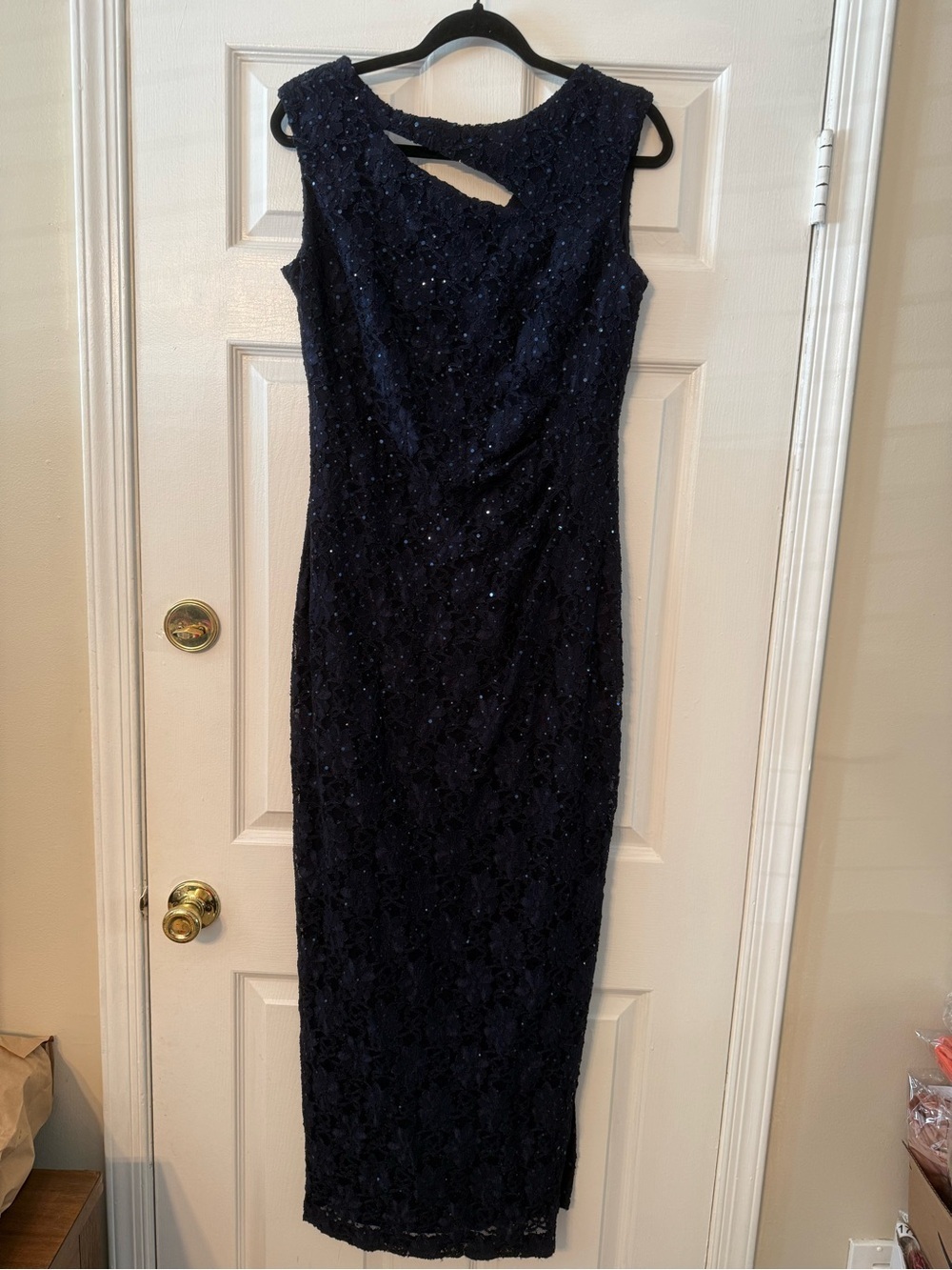 connected apparel Navy Beaded Lace Maxi Dress